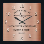 Happy Copper Anniversary  7th Wedding Anniversary Square Wall Clock<br><div class="desc">7th wedding anniversary clock with traditional copper look wishing the couple happy 7 years of togetherness. Copper is the traditional gift given for seventh wedding anniversary.</div>