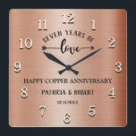 Happy Copper Anniversary 7th Wedding Anniversary Square Wall Clock<br><div class="desc">7th wedding anniversary clock with traditional copper look wishing the couple happy 7 years of togetherness. Copper is the traditional gift given for seventh wedding anniversary.</div>