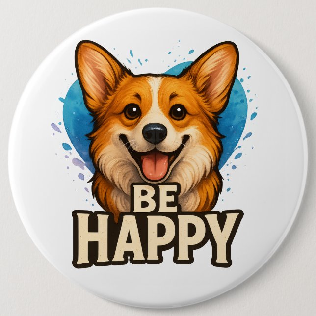 Happy Corgi Cute Dog Lover Design for Positive Button (Front)