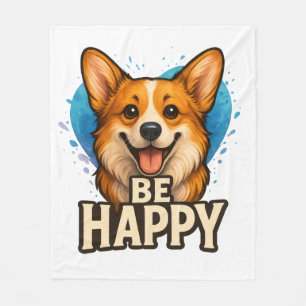 Happy Corgi Cute Dog Lover Design for Positive Fleece Blanket