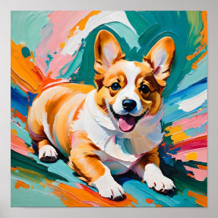 Happy Corgi in Color Splash- Abstract Poster
