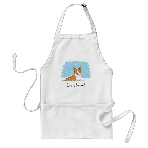 Happy Corgi in the Snow  Cute Winter Holiday Dog Adult Apron