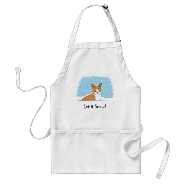Happy Corgi in the Snow | Cute Winter Holiday Dog Adult Apron (Front)