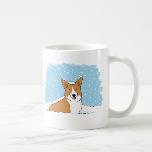 Happy Corgi in the Snow  Cute Winter Holiday Dog Coffee Mug