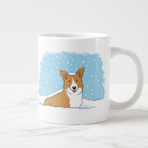 Happy Corgi in the Snow Cute Winter Holiday Dog Giant Coffee Mug
