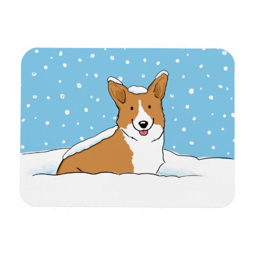 Happy Corgi in the Snow  Cute Winter Holiday Dog Magnet