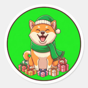 Happy Corgi In Winter Scarf And Santa Hat Classic Round Sticker