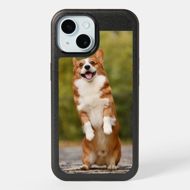 Happy Corgi Puppy Standing Photo iPhone 15 Case (Back)