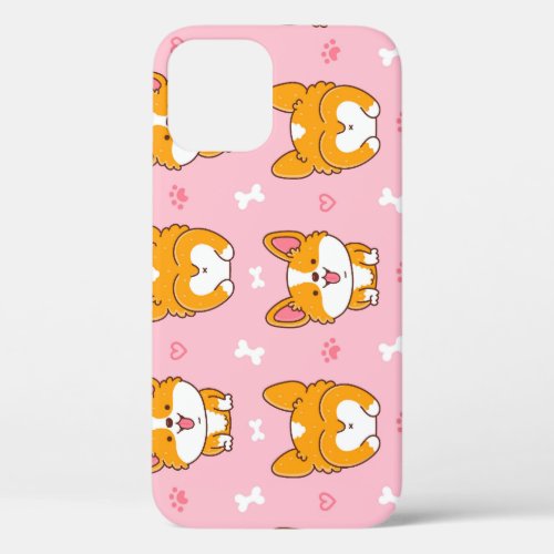 Happy Corgi Vintage Dog Seamless iPhone 12 Case