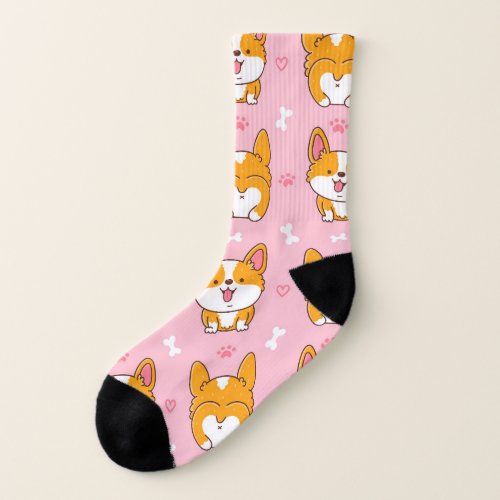 Happy Corgi Vintage Dog Seamless Socks