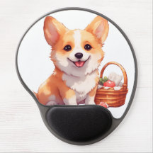 Happy corgi with a picnic basket