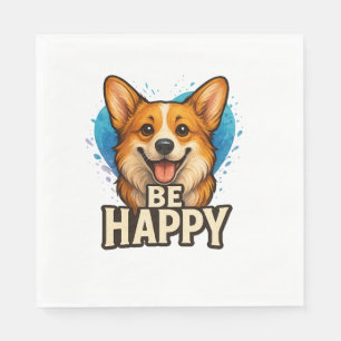 Happy Corgi with Colorful Heart- Dog lover design Napkins