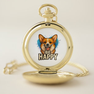 Happy Corgi with Colorful Heart- Dog lover design Pocket Watch