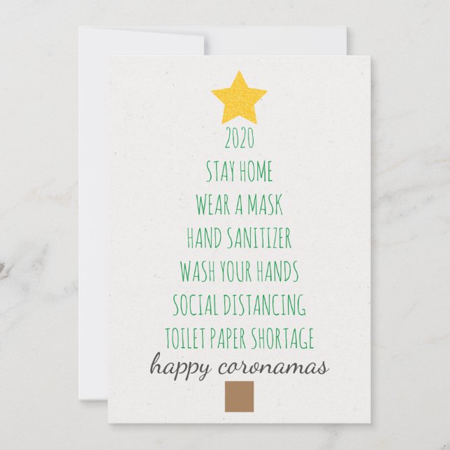 Happy Coronamas Christmas Tree Typography Holiday Card (Front)