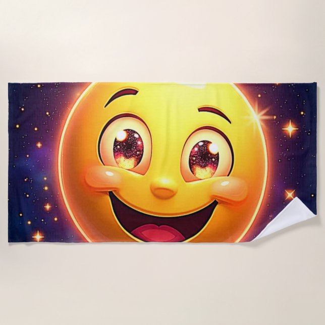 Happy Cosmic Eyes Emoji Beach Towel (Front)
