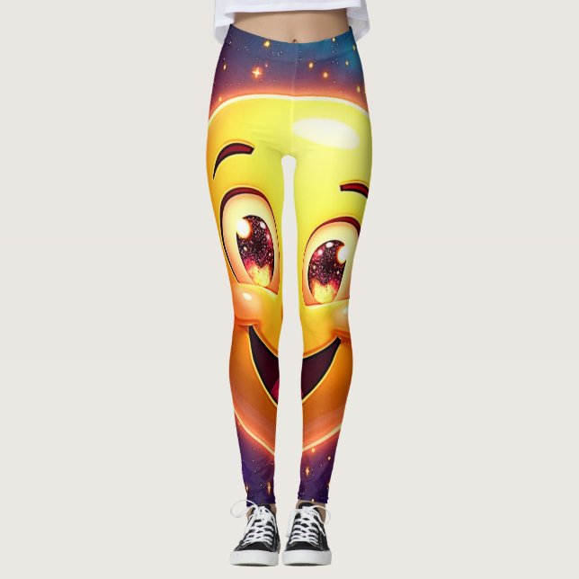 Happy Cosmic Eyes Emoji Leggings (Front)