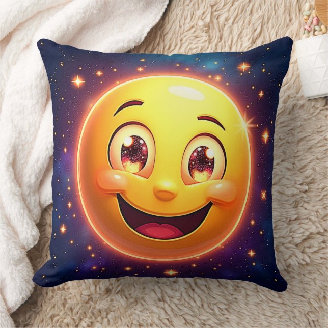 Happy Cosmic Eyes Emoji Throw Pillow (Blanket)