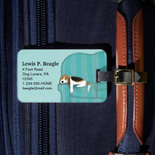 Happy Couch Beagle   Cute Dog Personalized Luggage Tag