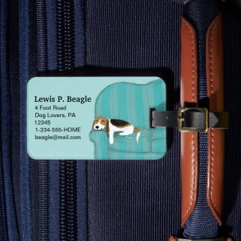 Happy Couch Beagle | Cute Dog Personalized Luggage Tag by jennsdoodleworld at Zazzle