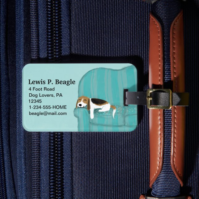 Happy Couch Beagle | Cute Dog Personalized Luggage Tag (Front Insitu 4)