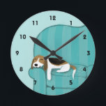 Happy Couch Beagle - Cute Puppy Dog Design Round Clock<br><div class="desc">Art illustration of a happy Beagle resting at home on the couch. This sleeping puppy dog loves his or her spot on the sofa. A cute dog lover’s wall clock for home or office. Makes a perfect gift for any pet lover. Check out Jenn’s Doodle World for even more cute...</div>