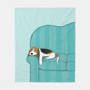 Happy Couch Beagle   Cute Sleeping Dog Fleece Blanket