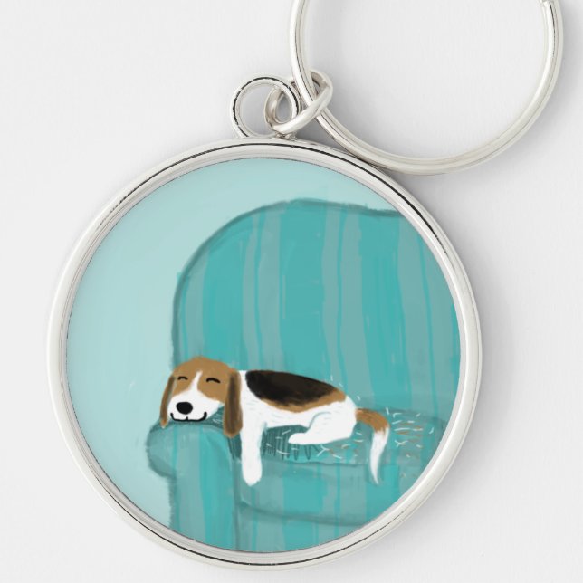 Happy Couch Beagle | Cute Sleeping Dog | Pet Art Keychain (Front)