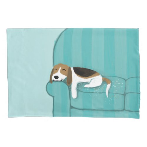 Happy Couch Beagle  Cute Sleeping Dog  Pet Art Pillowcase
