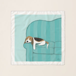 Happy Couch Beagle Cute Sleeping Dog Pet Art Scarf