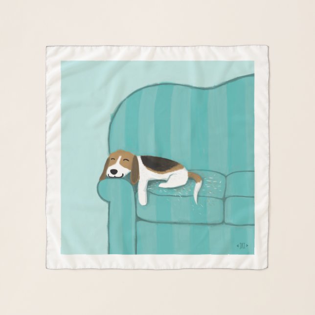 Happy Couch Beagle | Cute Sleeping Dog | Pet Art Scarf (Front)