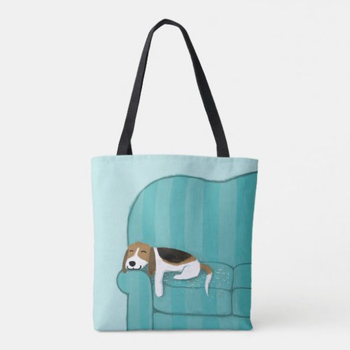 Happy Couch Beagle  Cute Sleeping Dog  Pet Art Tote Bag