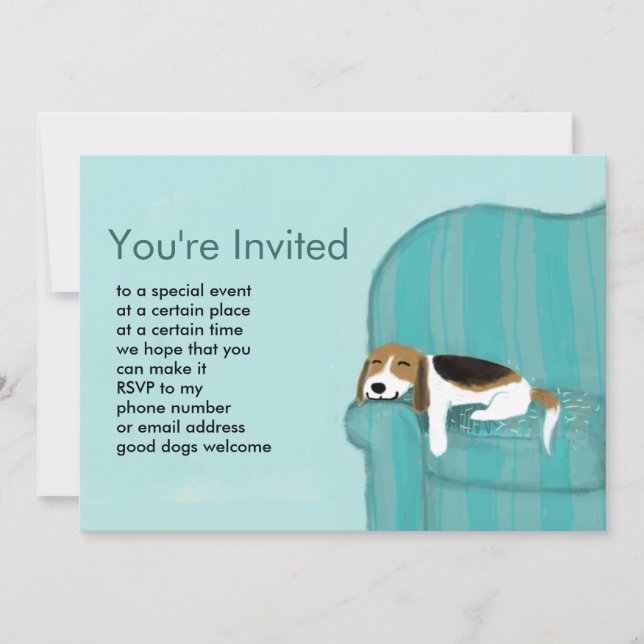 Happy Couch Beagle | Cute Sleeping Dog Pets Party Invitation (Front)