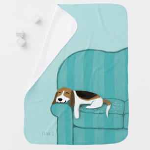 Happy Couch Beagle   Cute Sleeping Puppy Dog Stroller Blanket