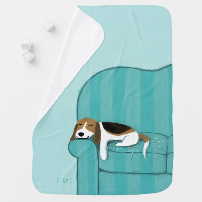 Happy Couch Beagle | Cute Sleeping Puppy Dog Stroller Blanket (In Situ)