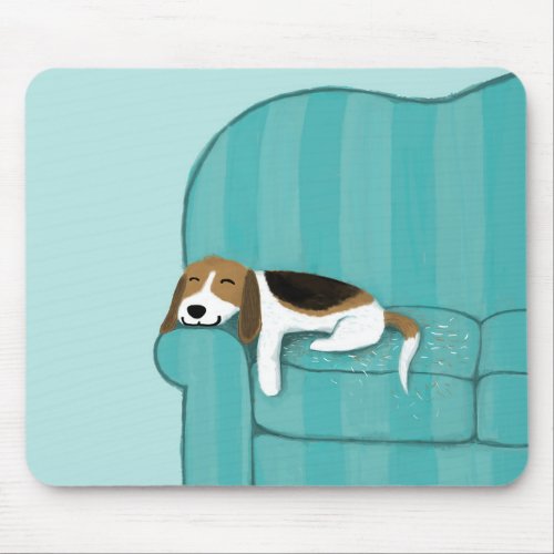 Happy Couch Dog _ Cute Beagle Pet Art Illustration Mouse Pad