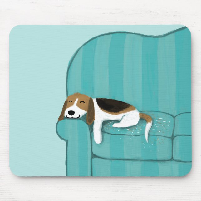 Happy Couch Dog - Cute Beagle Pet Art Illustration Mouse Pad (Front)