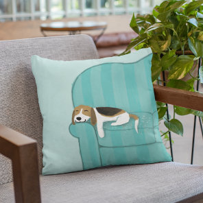 Happy Couch Dog - Cute Beagle Relaxing on Sofa Throw Pillow