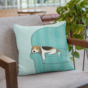 Happy Couch Dog - Cute Beagle Relaxing on Sofa Throw Pillow