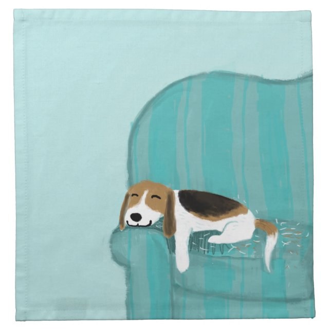 Happy Couch Dog - Cute Beagle Sleeping | Pet Art Cloth Napkin (Front)