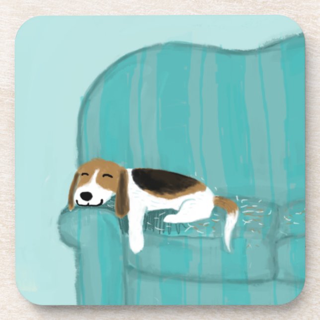 Happy Couch Dog - Cute Beagle Sleeping | Pet Art Drink Coaster (Front)