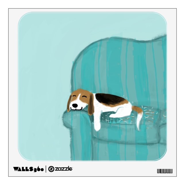Happy Couch Dog - Cute Sleeping Beagle | Pet Art Wall Decal (Front)