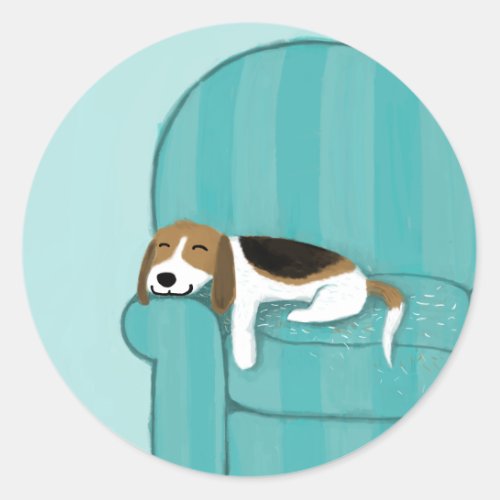 Happy Couch Dog  Cute Sleeping Beagle  Pet Lover Classic Round Sticker