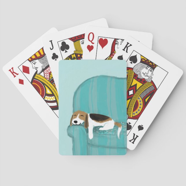 Happy Couch Dog - Cute Sleepy Beagle | Pet Art Poker Cards (Back)