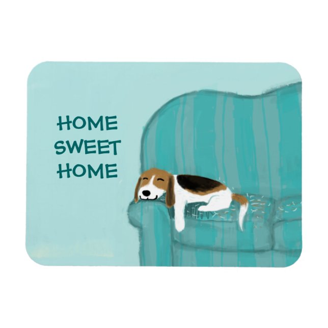 Happy Couch Dog - Home Sweet Home Cute Beagle Magnet (Horizontal)