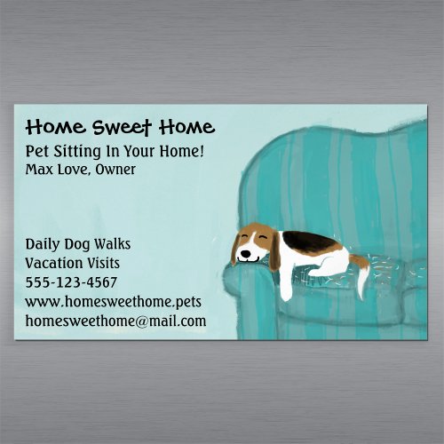 Happy Couch Dog  Pet Sitting  Animal Services Magnetic Business Card