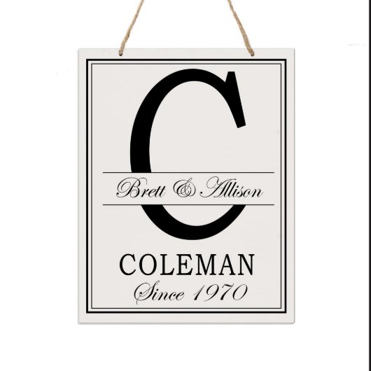 Happy Couple 12x15 C Monogram Wooden Hanging Sign (Front)