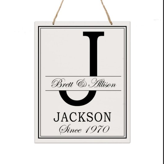 Happy Couple 12x15 J Monogram Wooden Hanging Sign (Front)