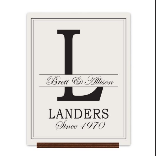 Happy Couple 12x15 L Monogram Wooden Standing Sign (Front)