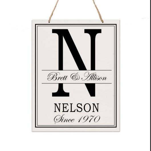 Happy Couple 12x15 N Monogram Wooden Hanging Sign (Front)