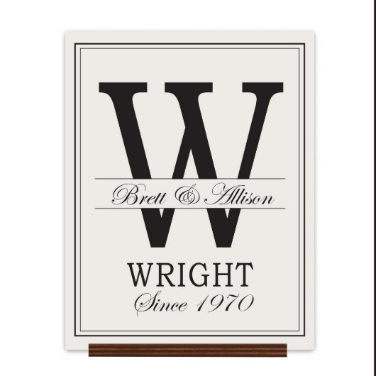 Happy Couple 12x15 W Monogram Wooden Standing Sign (Front)